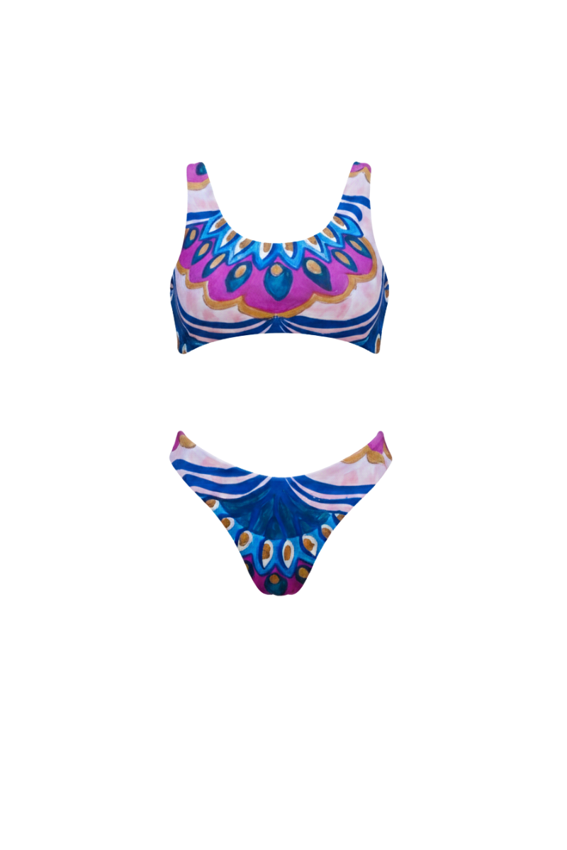 Trikini Reversible Geométrico  Multicolor y Esmeralda TASSEL | Mujer