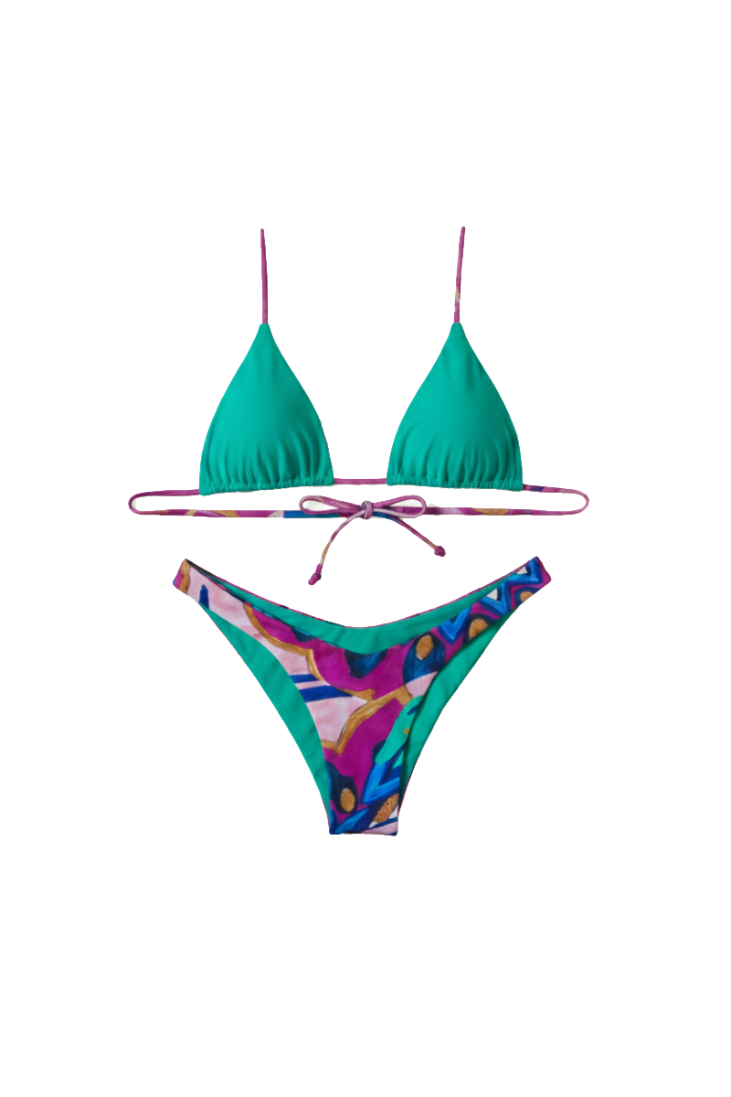 Bikini Reversible Geométrico Multicolor y Esmeralda WALDORF | Mujer